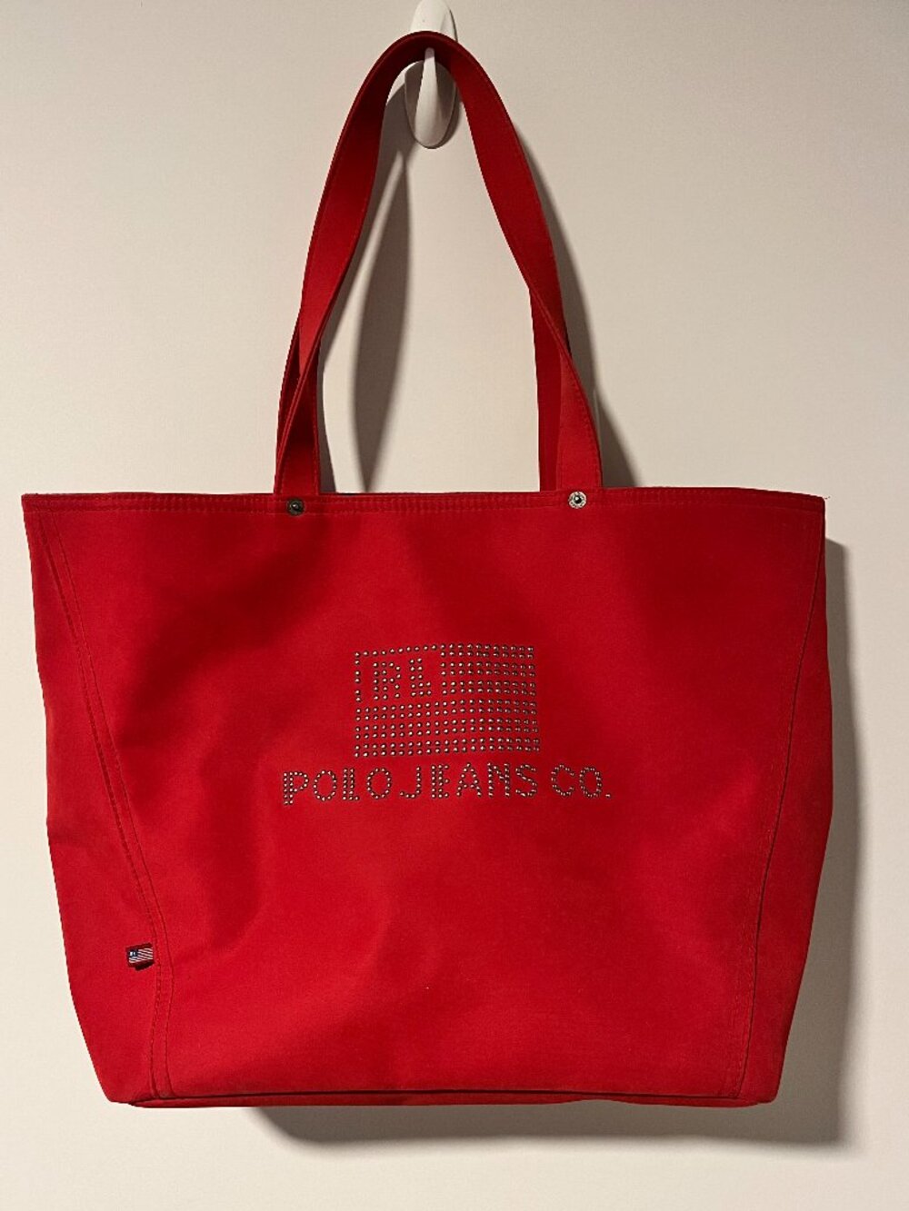Vintage Polo Jeans Co Ralph Lauren Red Tote Bag Studded Rhinestone Flag Y2K 90s